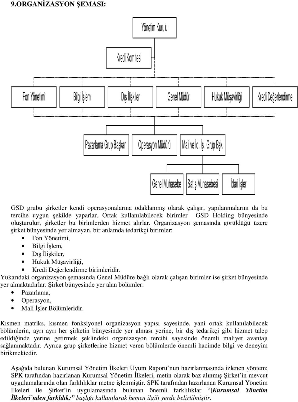 Ortak kullanılabilecek birimler GSD Holding bünyesinde oluturulur, irketler bu birimlerden hizmet alırlar.