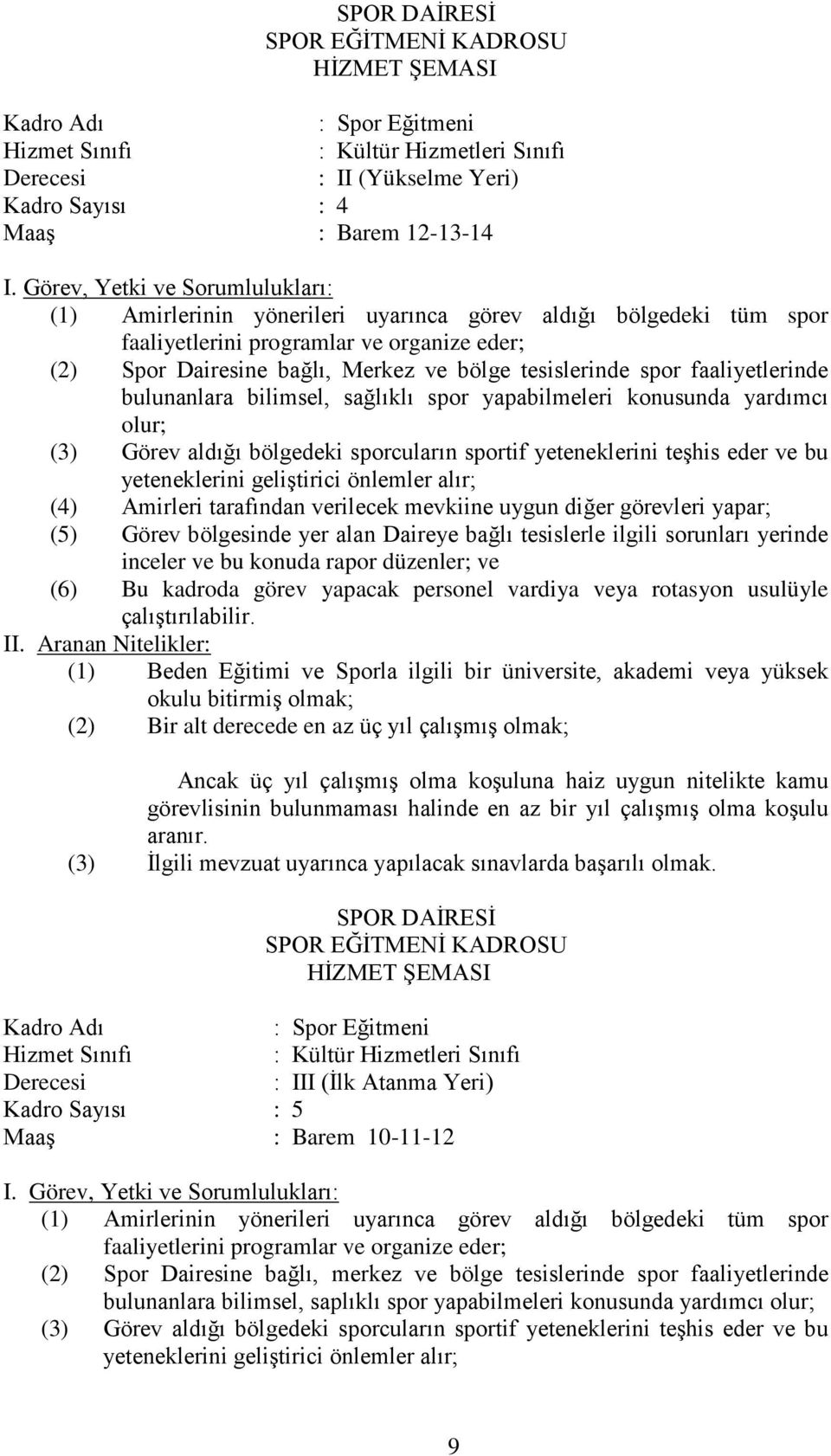 konusunda yardımcı olur; (3) Görev aldığı bölgedeki sporcuların sportif yeteneklerini teşhis eder ve bu yeteneklerini geliştirici önlemler alır; (4) Amirleri tarafından verilecek mevkiine uygun diğer