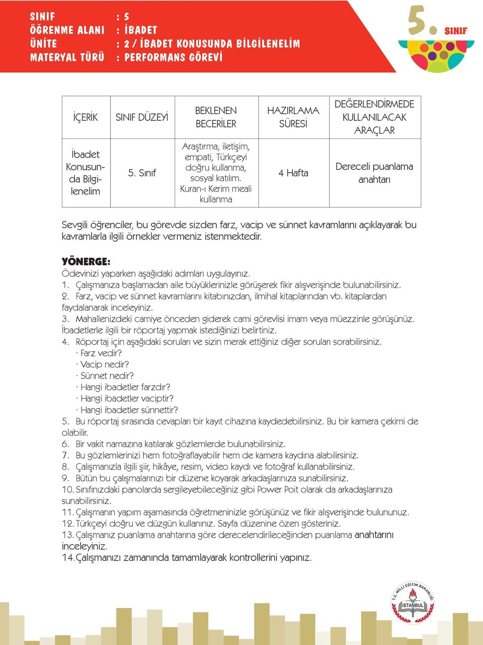 kitaplardan faydalanarak inceleyiniz. 3. Mahallenizdeki camiye önceden giderek cami görevlisi imam veya müezzinle görüşünüz. lerle ilgili bir röportaj yapmak istediğinizi belirtiniz. 4.