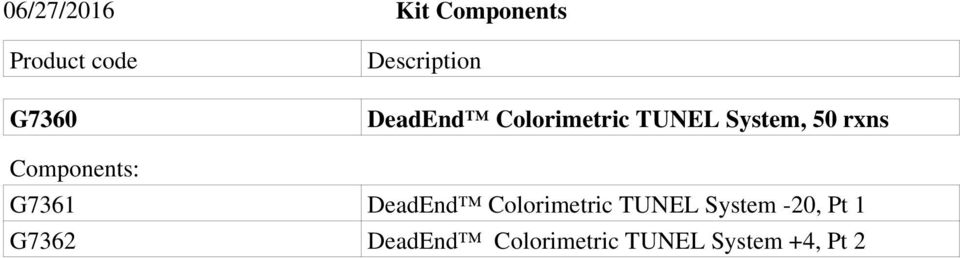 rxns Components: G7361 DeadEnd Colorimetric TUNEL