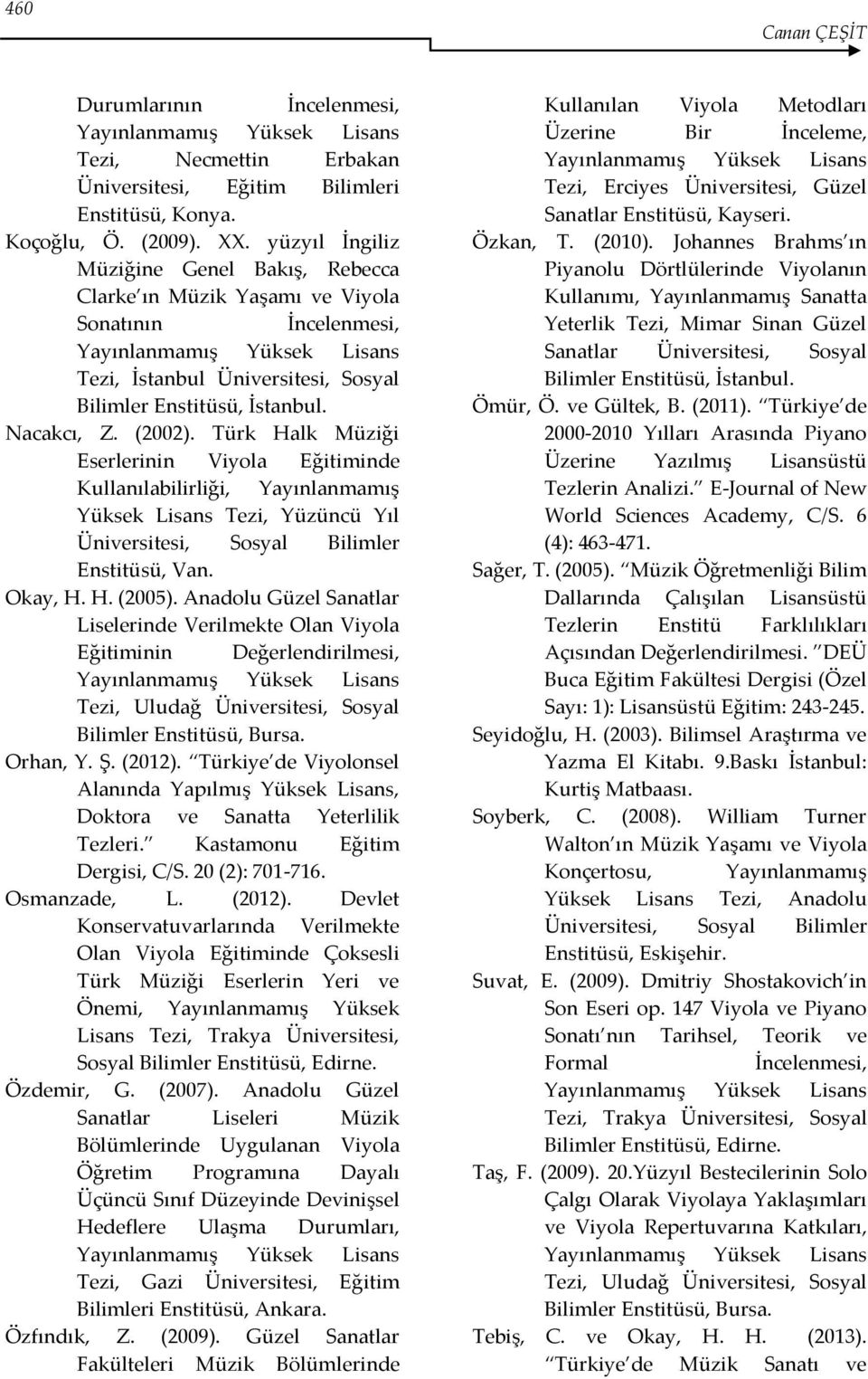 Türk Halk Müziği Eserlerinin Viyola Eğitiminde Kullanılabilirliği, Yayınlanmamış Yüksek Lisans Tezi, Yüzüncü Yıl Enstitüsü, Van. Okay, H. H. (2005).