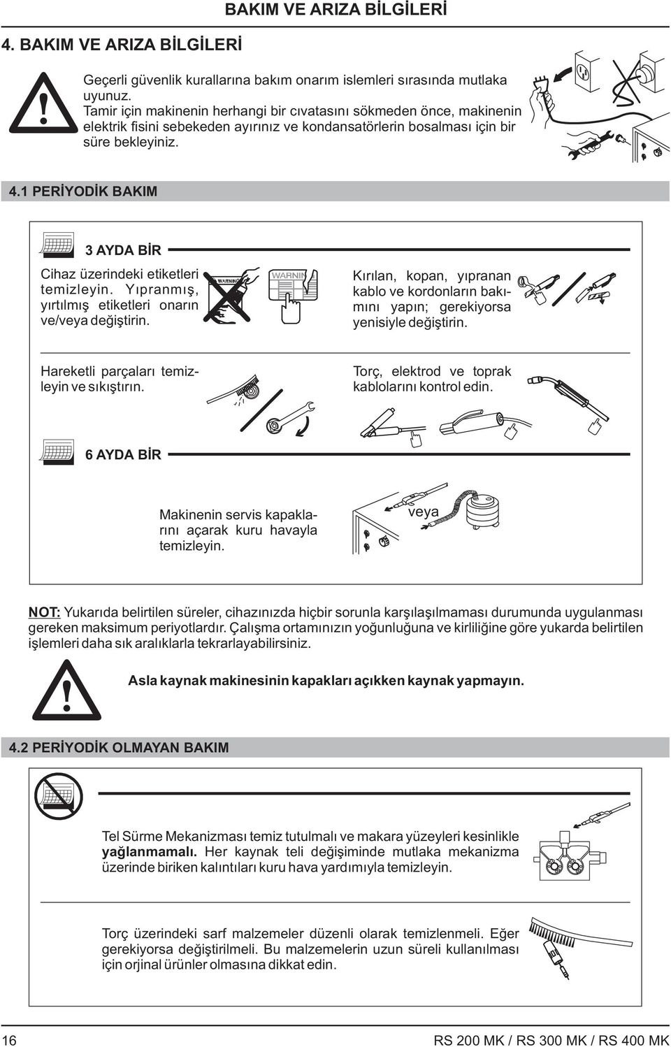 . PERİYODİK BKIM YD BİR Cihaz üzerindeki etiketleri temizleyin. Yıpranmış, yırtılmış etiketleri onarın ve/veya değiştirin.