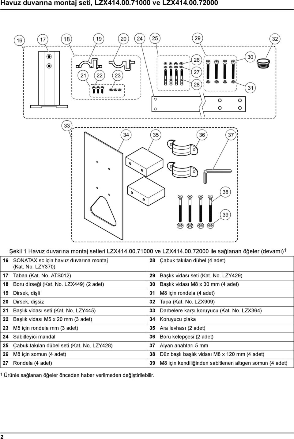 No. LZX909) 21 Başlık vidası seti (Kat. No.