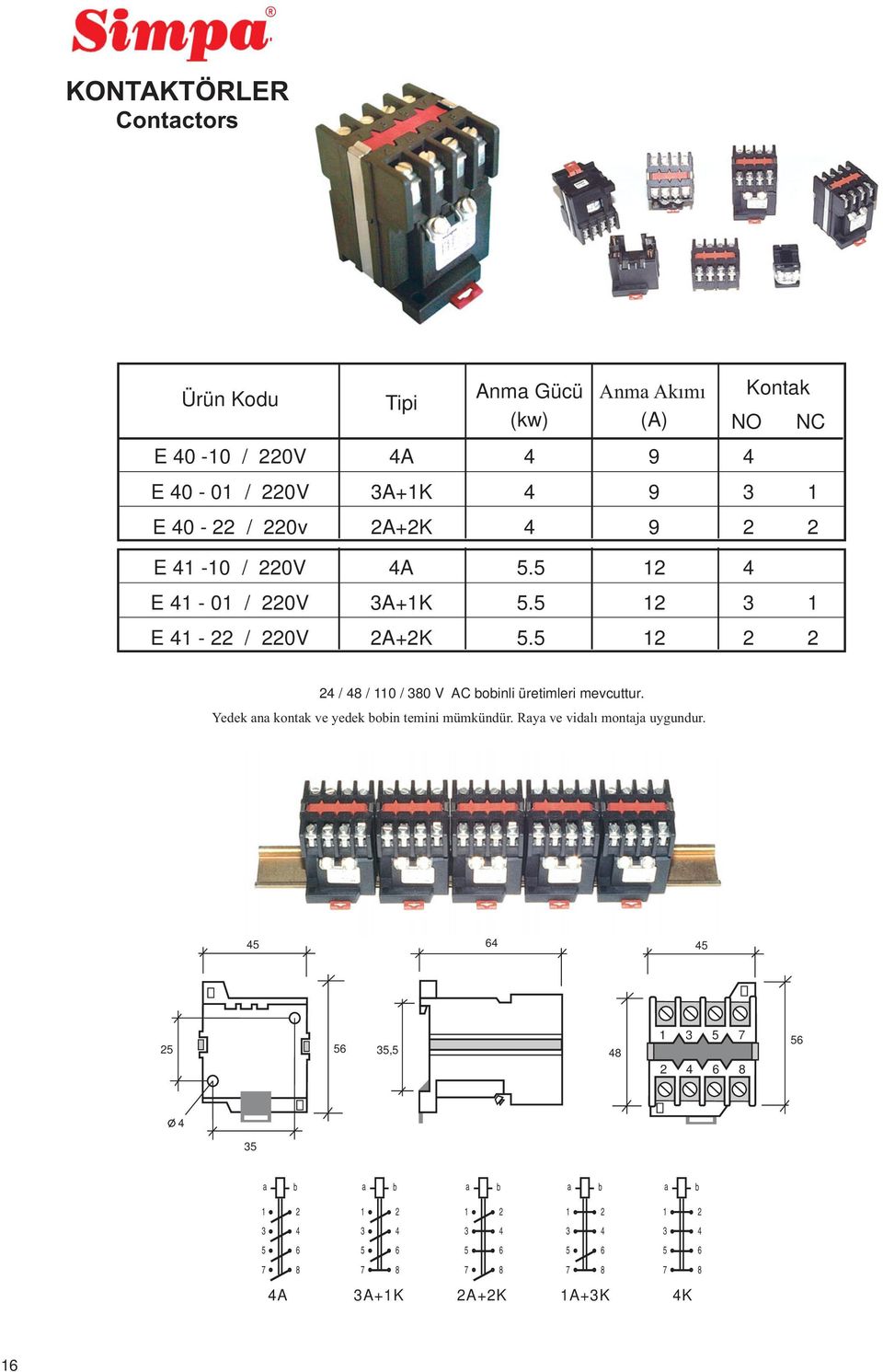 - / 0V A+K / / / 0 V AC oinli üretimleri mevcuttur.