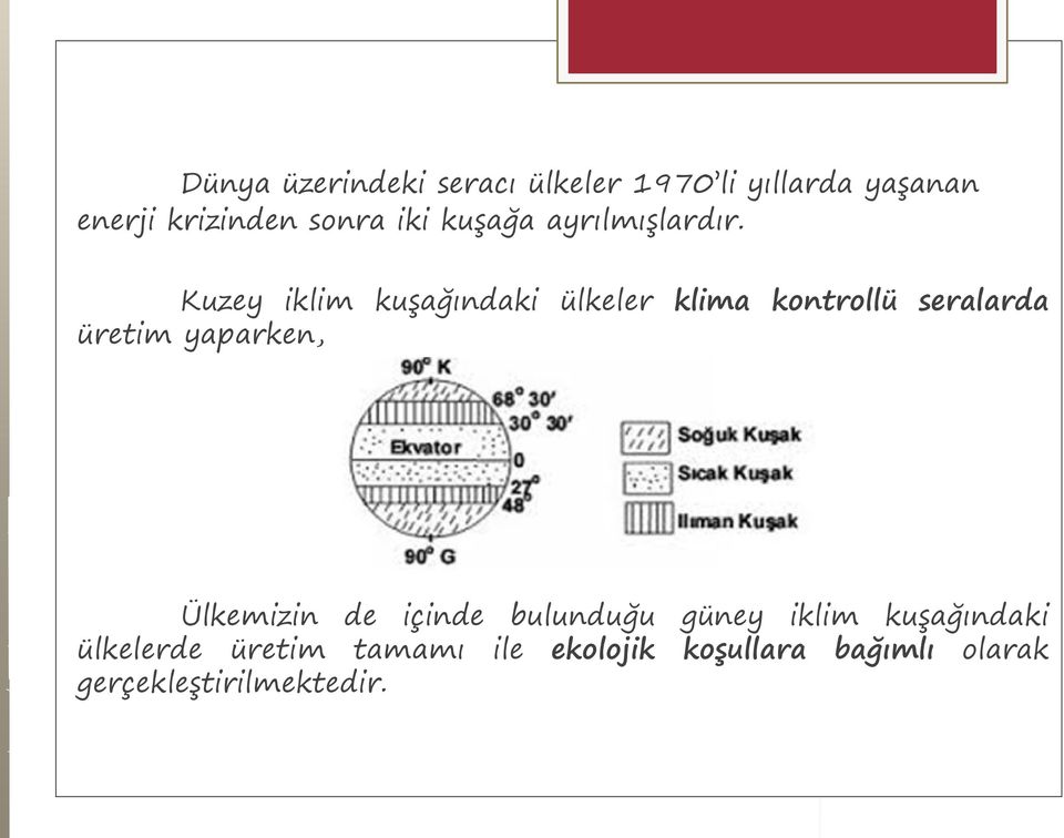 Kuzey iklim kuşağındaki ülkeler klima kontrollü seralarda üretim yaparken,