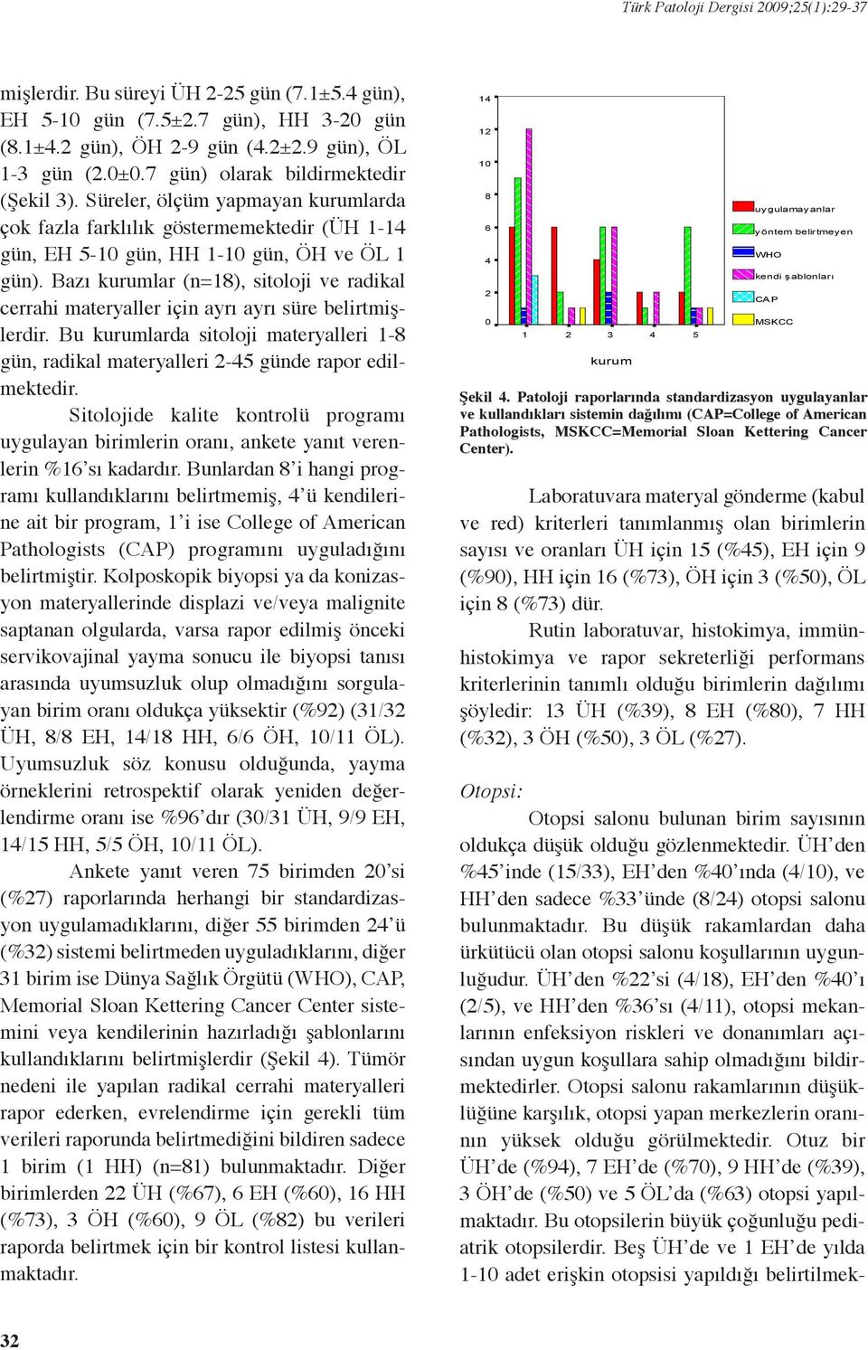 Bazı lar (n=8), sitoloji ve radikal cerrahi materyaller için ayrı ayrı süre belirtmişlerdir. Bu larda sitoloji materyalleri -8 gün, radikal materyalleri - günde rapor edilmektedir.