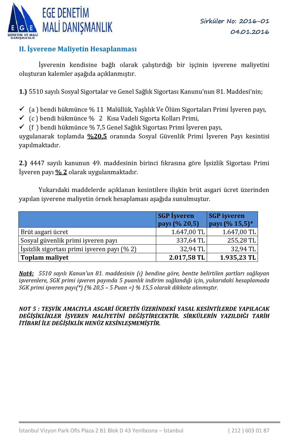 Maddesi nin; (a ) bendi hükmünce % 11 Malüllük, Yaşlılık Ve Ölüm Sigortaları Primi İşveren payı, (c ) bendi hükmünce % 2 Kısa Vadeli Sigorta Kolları Primi, (f ) bendi hükmünce % 7,5 Genel Sağlık