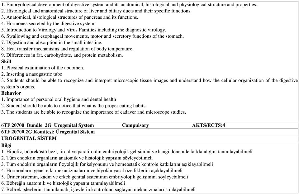 Hormones secreted by the digestive system. 5. Introduction to Virology and Virus Families including the diagnostic virology, 6.