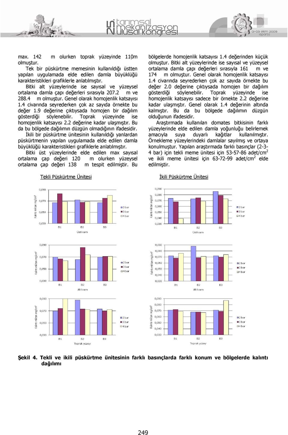 4 civarında seyrederken çok az sayıda örnekte bu değer 1.9 değerine çıktıysada homojen bir dağılım gösterdiği söylenebilir. Toprak yüzeyinde ise homojenlik katsayısı 2.2 değerine kadar ulaşmıştır.