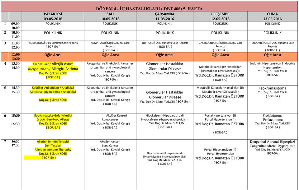 Nihal Kavaklı Cengiz Glomeruler Hastalıklar Glomerular Disease Metabolik Karaciğer Hastalıkları (I)Metabolic Liver Diseases(I) Endokrin Hipertansiyon Endocrine Hypertension 5 Ürütiker-Anjioödem /