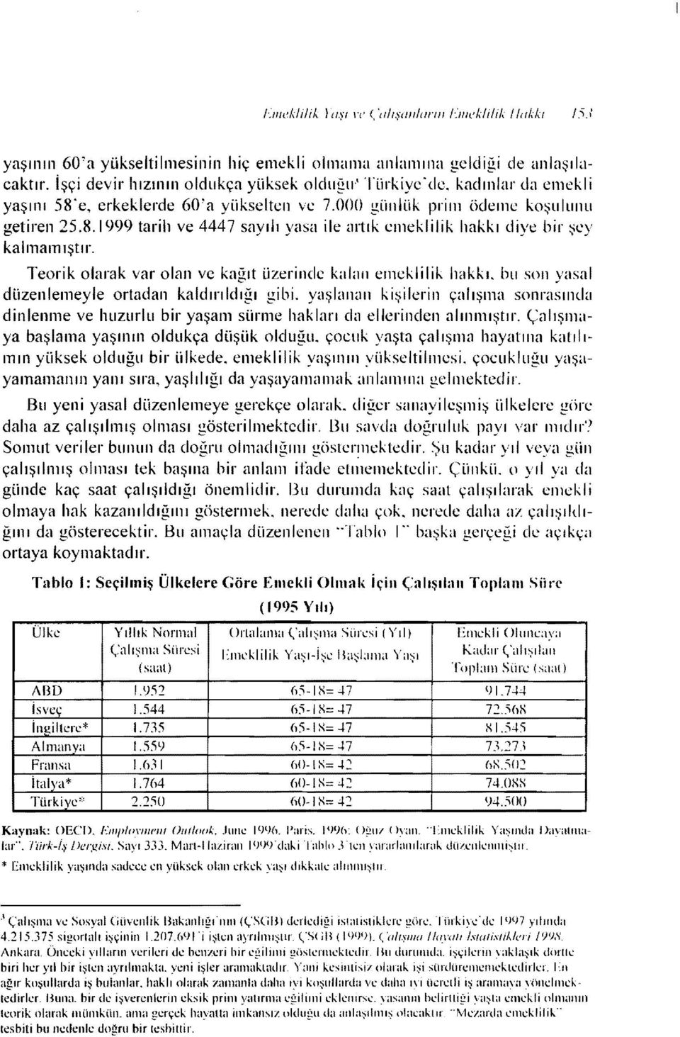 Teorik olarak var olan ve kağıt üzerindc kalan emeklilik hakkı. bu son yasal düzenlemeyle ortadan kaldırıldığı gibi.