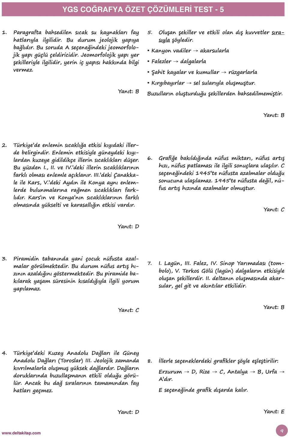 Oluşan şekiller ve etkili olan dış kuvvetler sırasıyla şöyledir. Kanyon vadiler akarsularla Falezler dalgalarla Şahit kayalar ve kumullar rüzgarlarla Kırgıbayırlar sel sularıyla oluşmuştur.