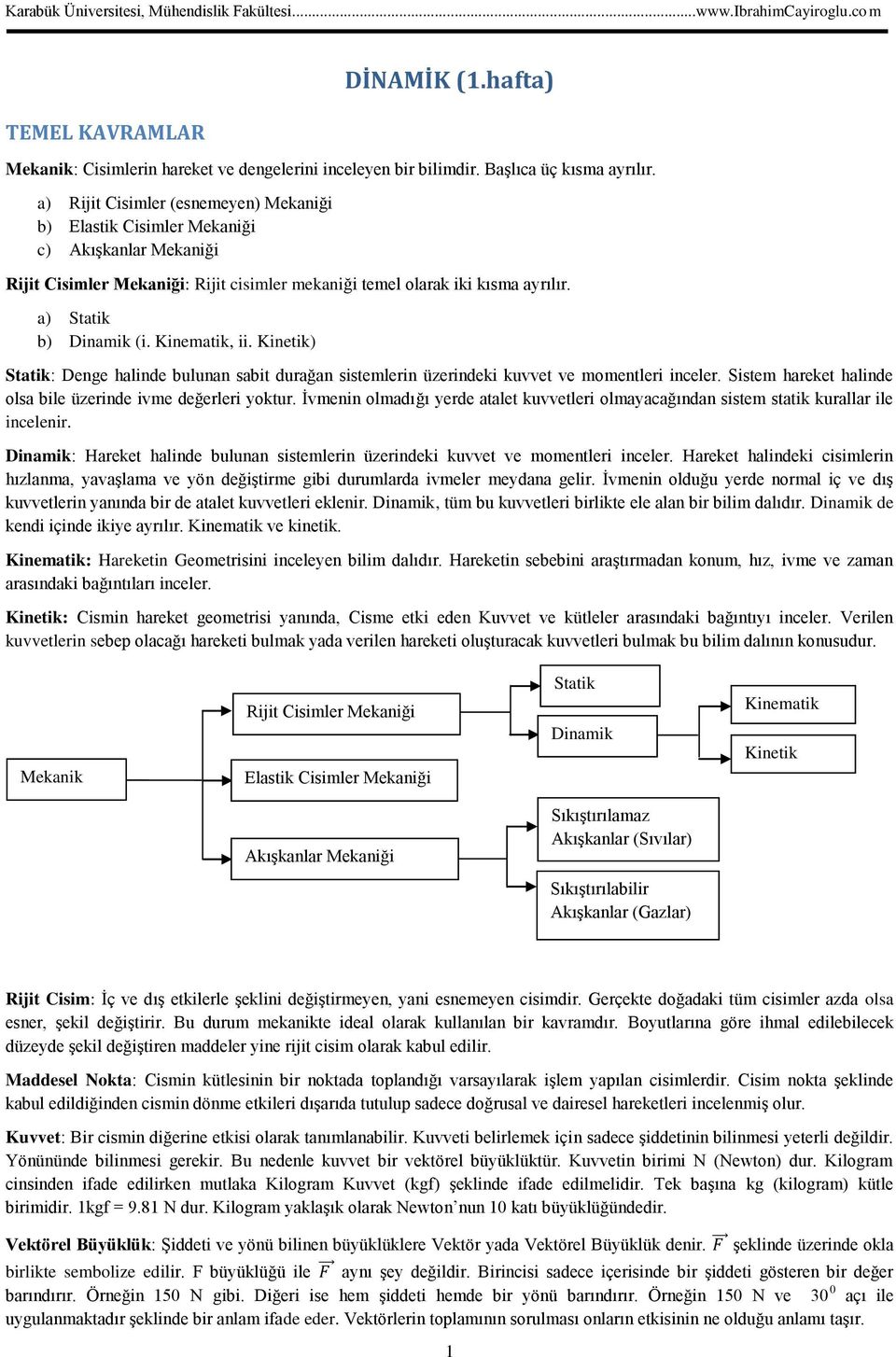 Kinematik, ii. Kinetik) Statik: Denge halinde bulunan sabit durağan sistemlerin üzerindeki kuvvet ve momentleri inceler. Sistem hareket halinde olsa bile üzerinde ivme değerleri yoktur.