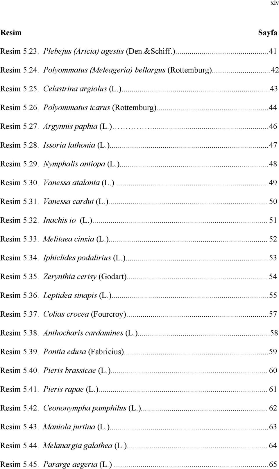 31. Vanessa cardui (L.)... 50 Resim 5.32. Inachis io (L.)... 51 Resim 5.33. Melitaea cinxia (L.)... 52 Resim 5.34. Iphiclides podalirius (L.)... 53 Resim 5.35. Zerynthia cerisy (Godart)... 54 Resim 5.