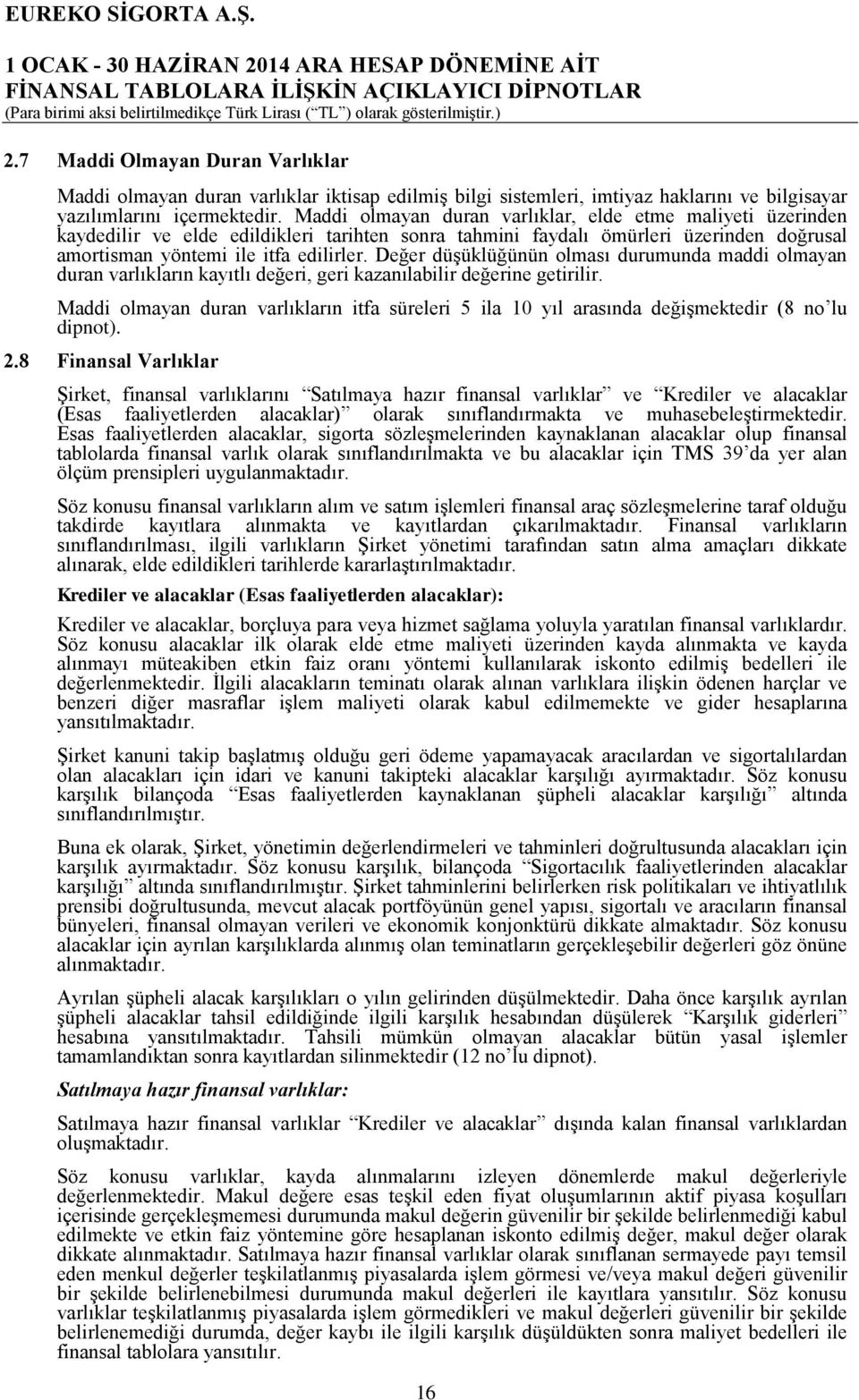 Değer düşüklüğünün olması durumunda maddi olmayan duran varlıkların kayıtlı değeri, geri kazanılabilir değerine getirilir.