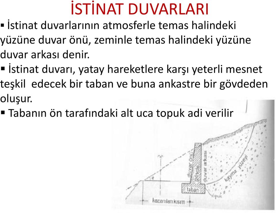 İstinat duvarı, yatay hareketlere karşı yeterli mesnet teşkil edecek