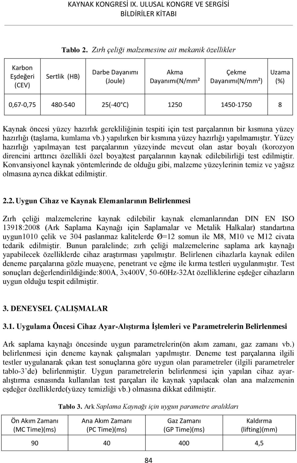 8 Kaynak öncesi yüzey hazırlık gerekliliğinin tespiti için test parçalarının bir kısmına yüzey hazırlığı (taşlama, kumlama vb.) yapılırken bir kısmına yüzey hazırlığı yapılmamıştır.