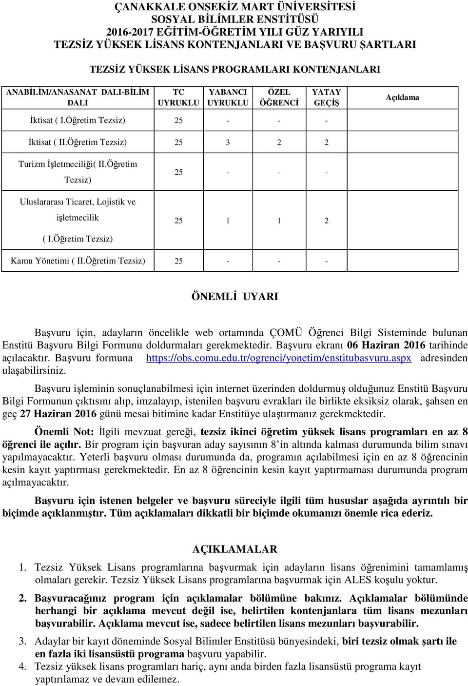 Öğretim Tezsiz) 25 3 2 2 Turizm İşletmeciliği( II.Öğretim Tezsiz) Uluslararası Ticaret, Lojistik ve işletmecilik 25 - - - 25 1 1 2 ( I.Öğretim Tezsiz) Kamu Yönetimi ( II.