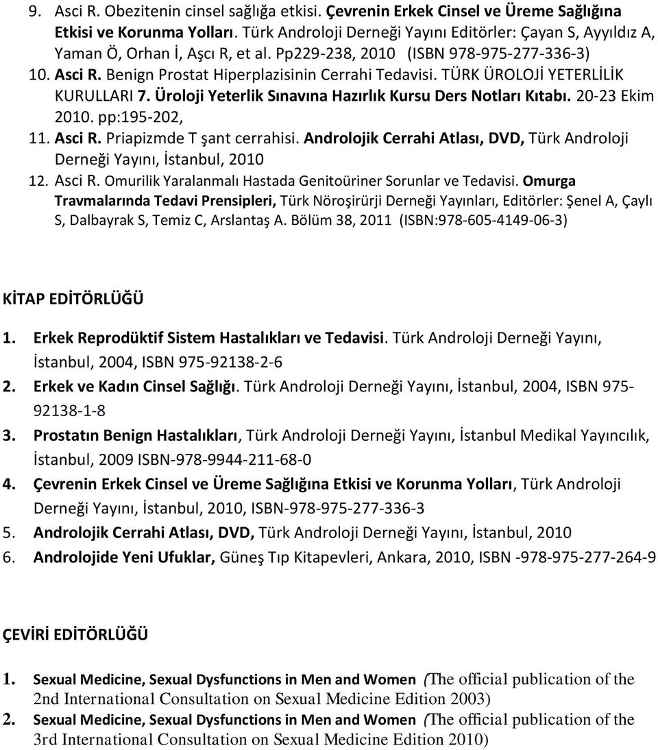 TÜRK ÜROLOJİ YETERLİLİK KURULLARI 7. Üroloji Yeterlik Sınavına Hazırlık Kursu Ders Notları Kıtabı. 20-23 Ekim 2010. pp:195-202, 11. Asci R. Priapizmde T şant cerrahisi.