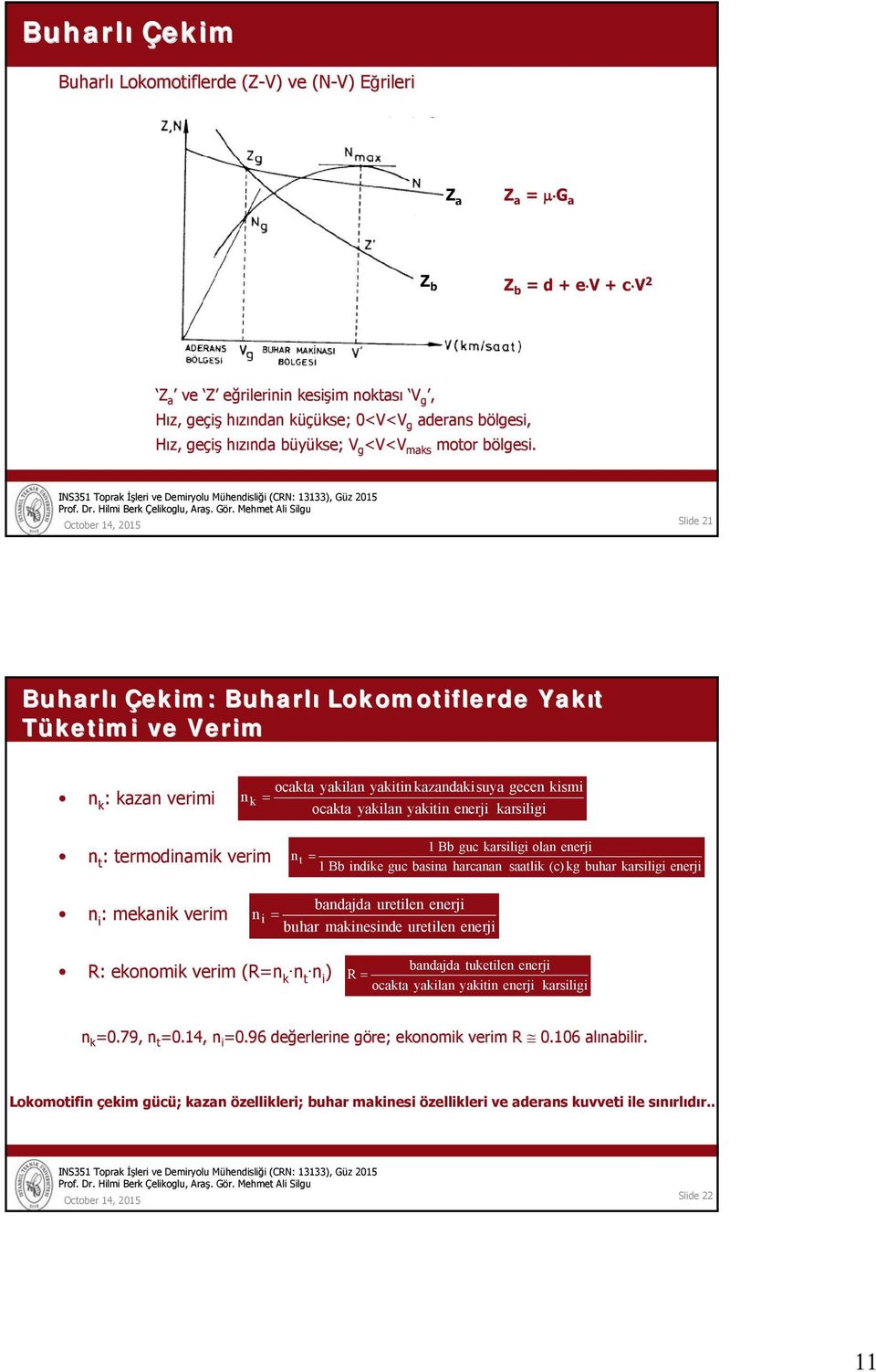 b <V<V maks Slide 21 Buharlı Çekim: Buharlı Lokomotiflerde Yakıt Tüketimi ve Verim n k : kazan verimi ocakta yakilan yakitin kazandakisuya gecen kismi n k = ocakta yakilan yakitin enerji karsiligi n