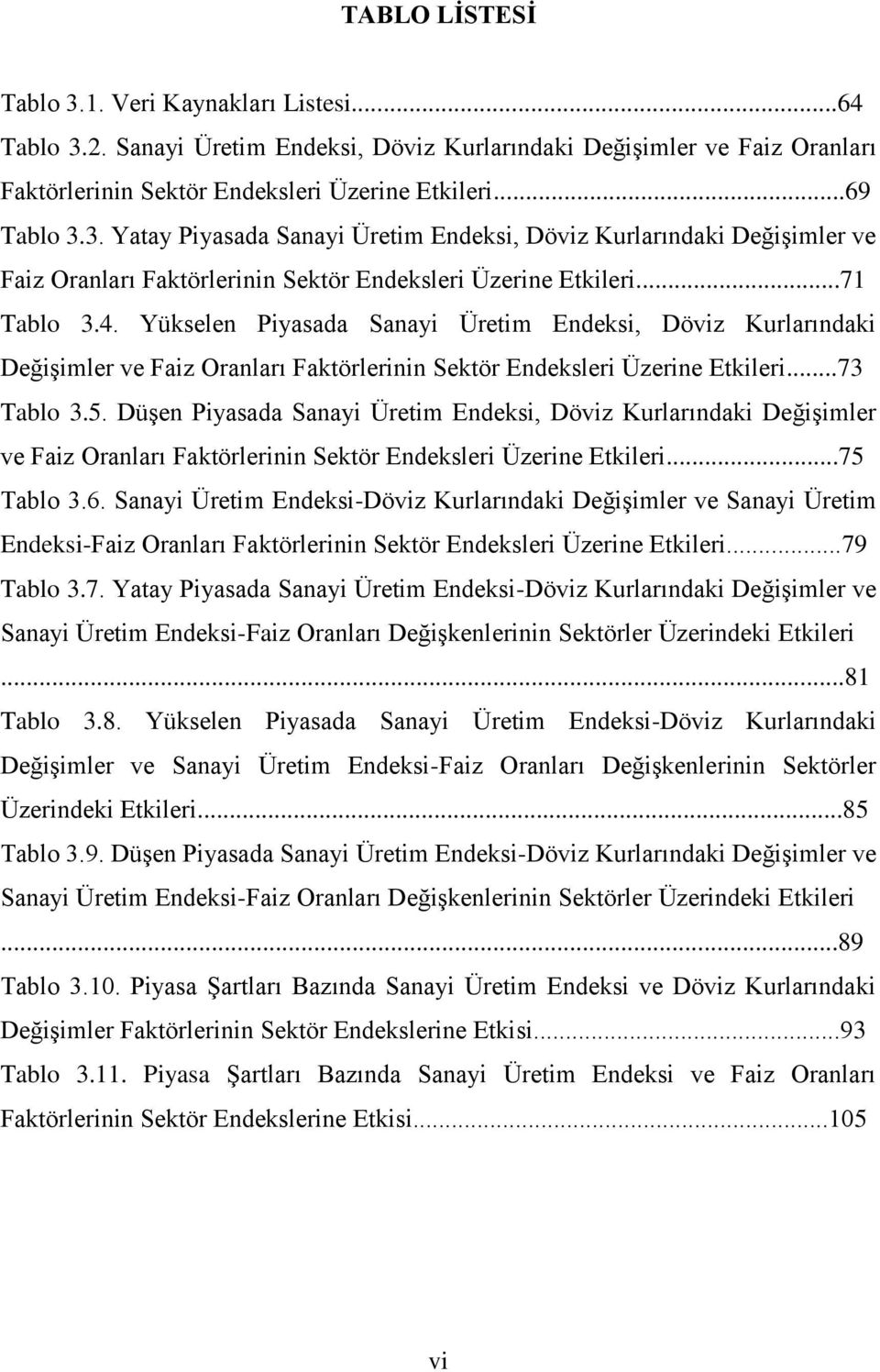 Düşen Piyasada Sanayi Üretim Endeksi, Döviz Kurlarındaki Değişimler ve Faiz Oranları Faktörlerinin Sektör Endeksleri Üzerine Etkileri...75 Tablo 3.6.