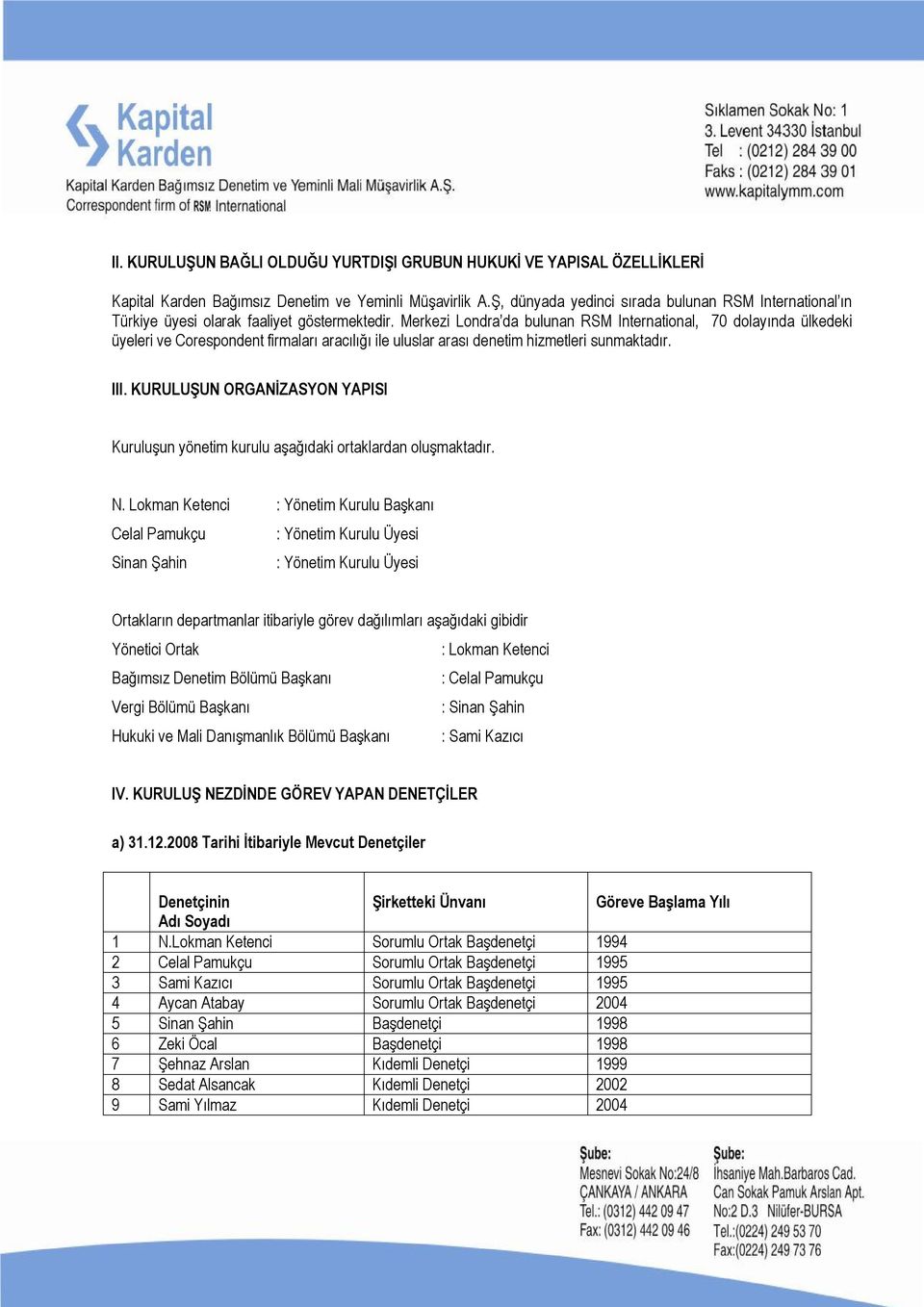 Merkezi Londra da bulunan RSM International, 70 dolayında ülkedeki üyeleri ve Corespondent firmaları aracılığı ile uluslar arası denetim hizmetleri sunmaktadır. III.