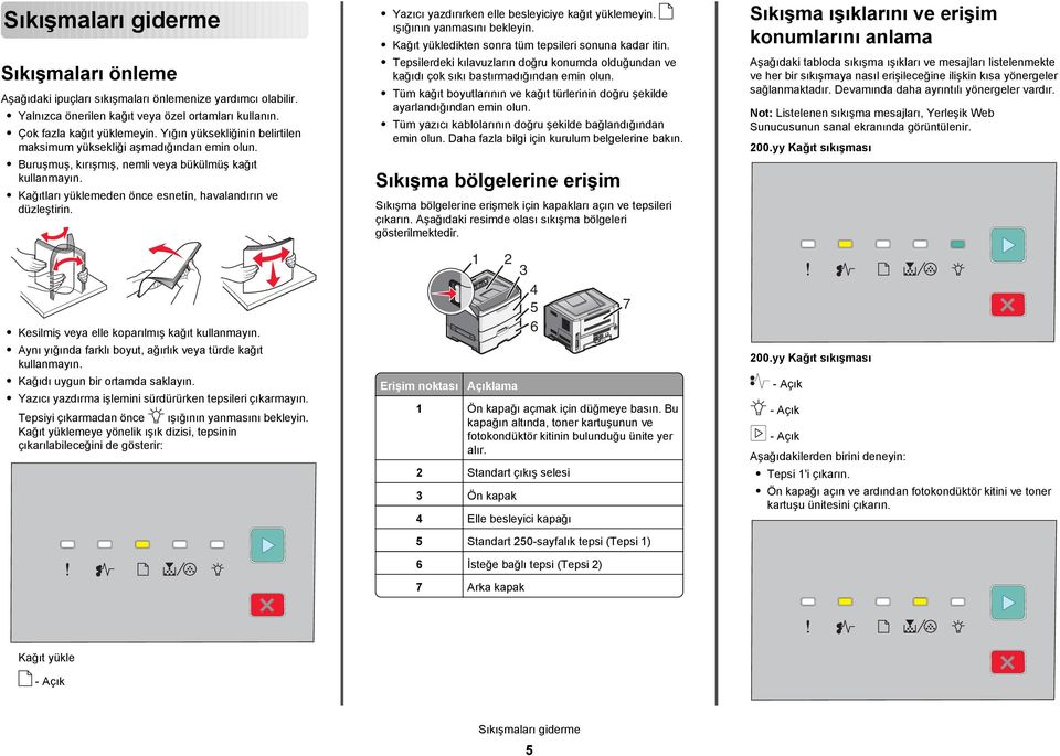 Yazıcı yazdırırken elle besleyiciye kağıt yüklemeyin. ışığının yanmasını bekleyin. Kağıt yükledikten sonra tüm tepsileri sonuna kadar itin.