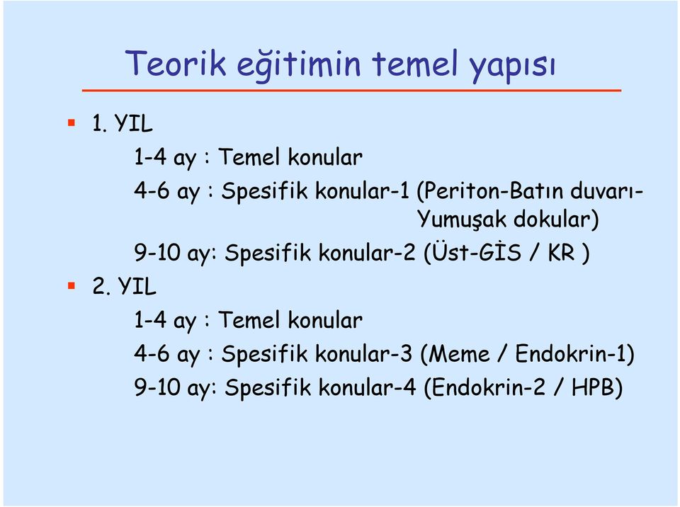 duvarı- Yumuşak dokular) 9-10 ay: Spesifik konular-2 (Üst-GİS / KR ) 2.