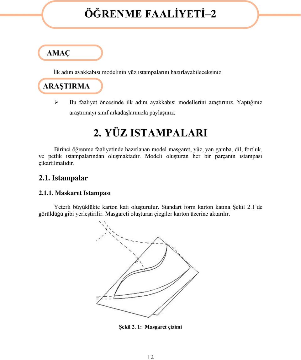 YÜZ ISTAMPALARI Birinci öğrenme faaliyetinde hazırlanan model masgaret, yüz, yan gamba, dil, fortluk, ve petlik ıstampalarından oluşmaktadır.