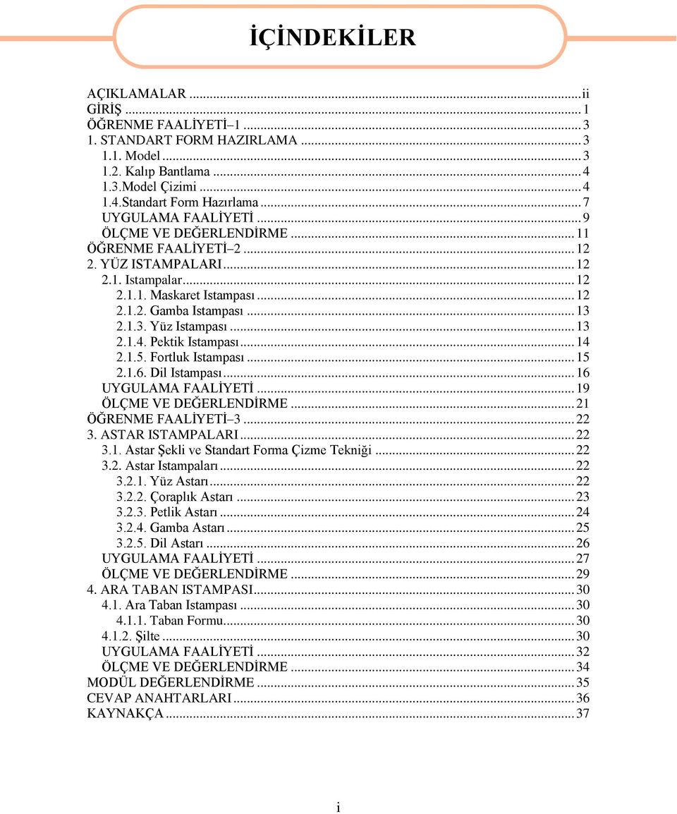 2.1.3. Yüz Istampası... 13 2.1.4. Pektik Istampası... 14 2.1.5. Fortluk Istampası... 15 2.1.6. Dil Istampası... 16 UYGULAMA FAALİYETİ... 19 ÖLÇME VE DEĞERLENDİRME... 21 ÖĞRENME FAALİYETİ 3... 22 3.