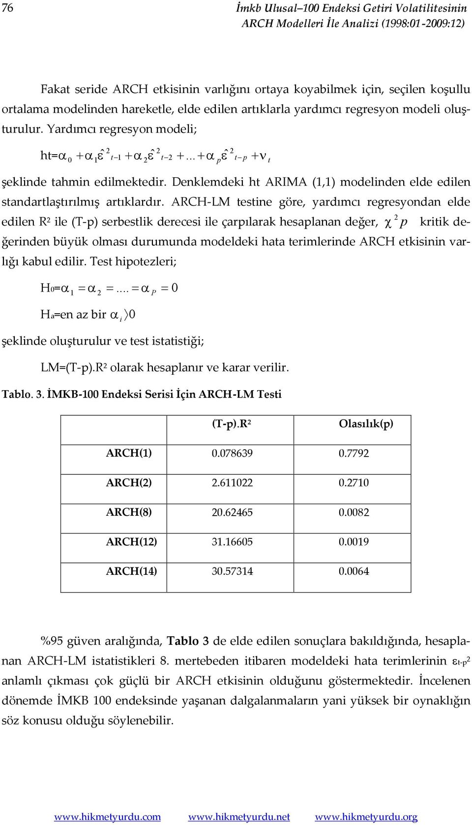 Denklemdeki h ARIMA (1,1) modelinden elde edilen sandarlaşırılmış arıklardır.