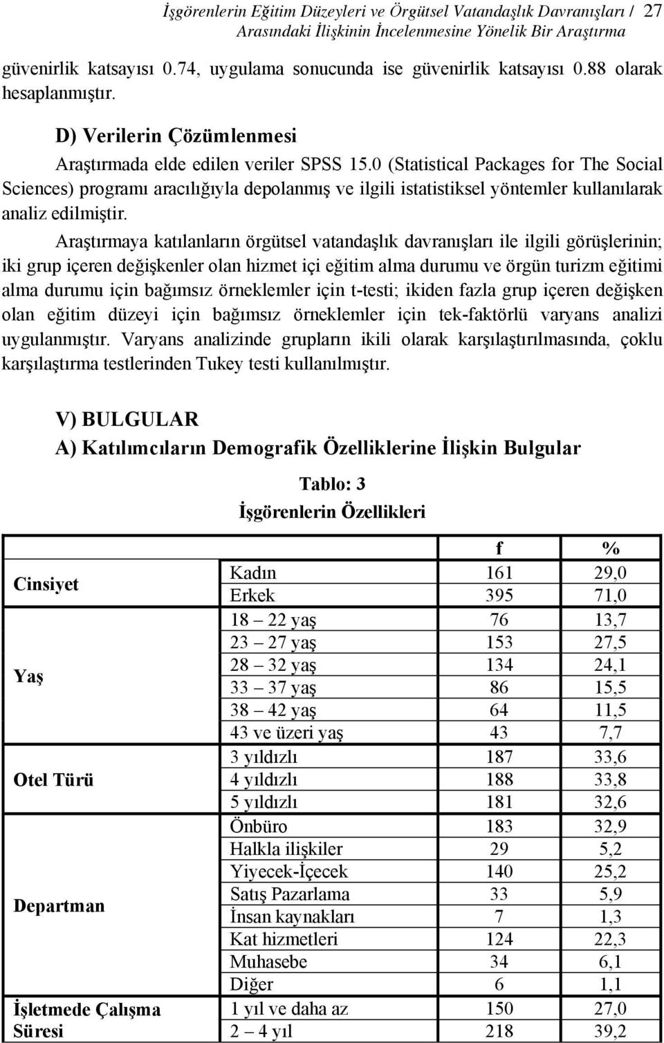 0 (Statistical Packages for The Social Sciences) programı aracılığıyla depolanmış ve ilgili istatistiksel yöntemler kullanılarak analiz edilmiştir.