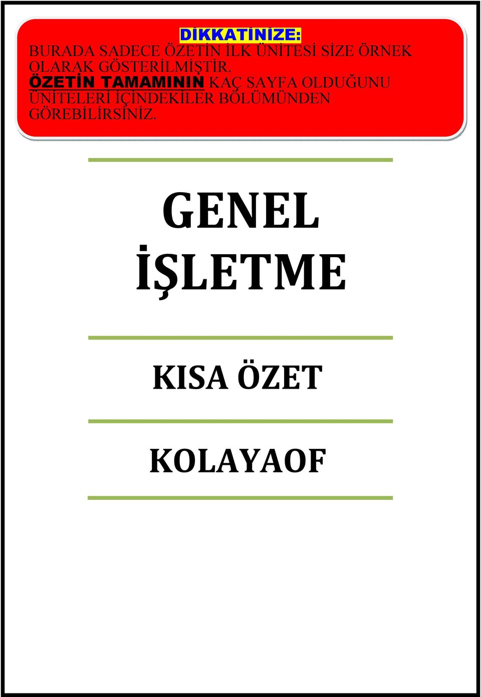 ÖZETİN TAMAMININ KAÇ SAYFA OLDUĞUNU ÜNİTELERİ