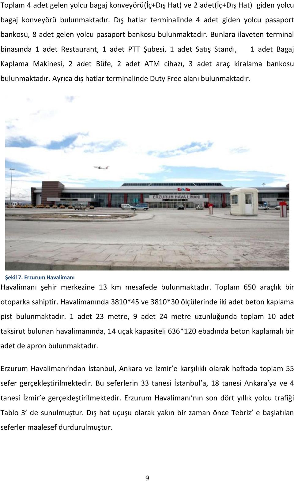 Bunlara ilaveten terminal binasında 1 adet Restaurant, 1 adet PTT Şubesi, 1 adet Satış Standı, 1 adet Bagaj Kaplama Makinesi, 2 adet Büfe, 2 adet ATM cihazı, 3 adet araç kiralama bankosu