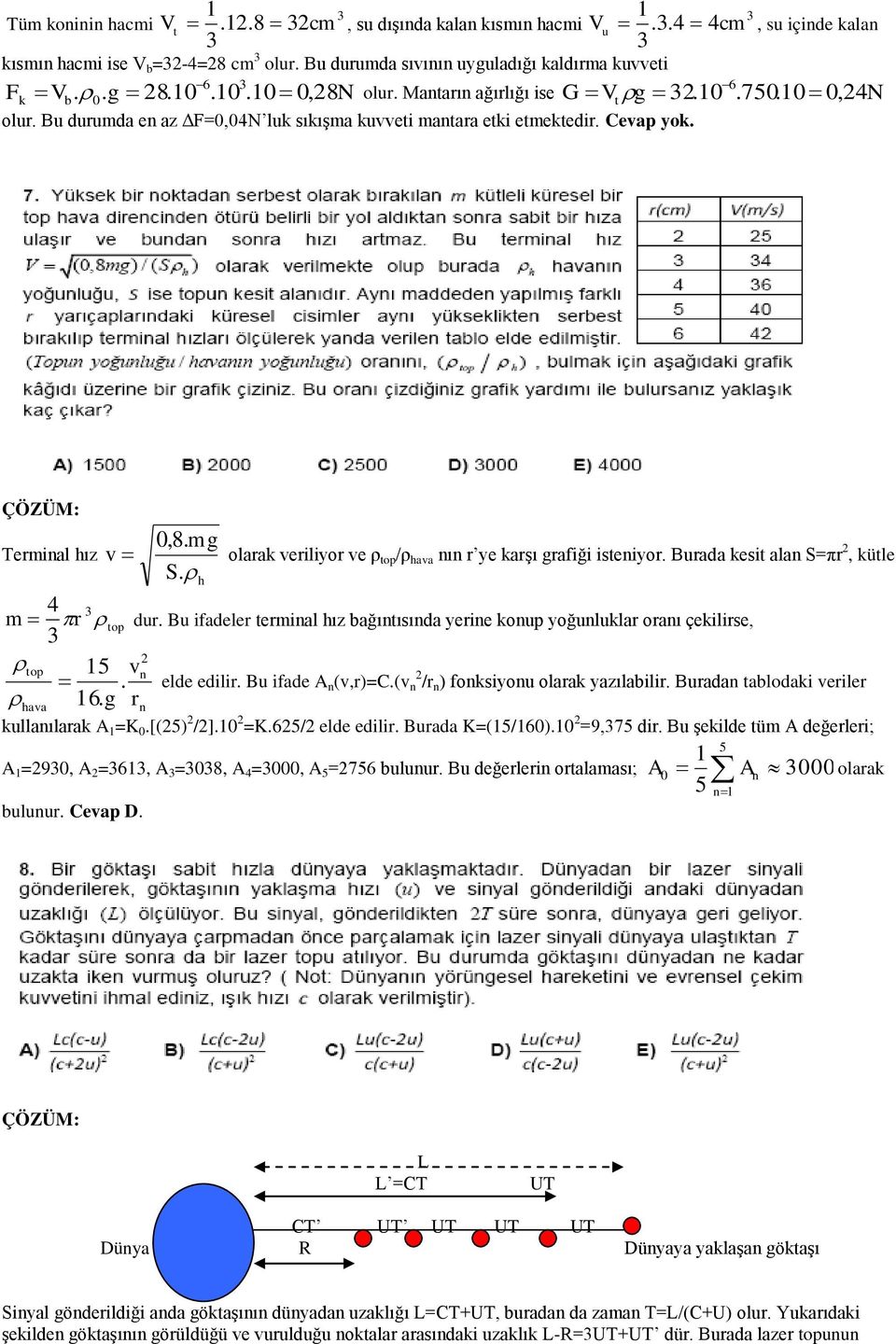 Buraa kesit alan S=πr, kütle ur. Bu ifaeler terinal hız bağıntısına yerine konup yoğunluklar oranı çekilirse, n n ele eilir. Bu ifae A n (v,r)=c.(v n /r n ) fonksiyonu olarak yazılabilir.