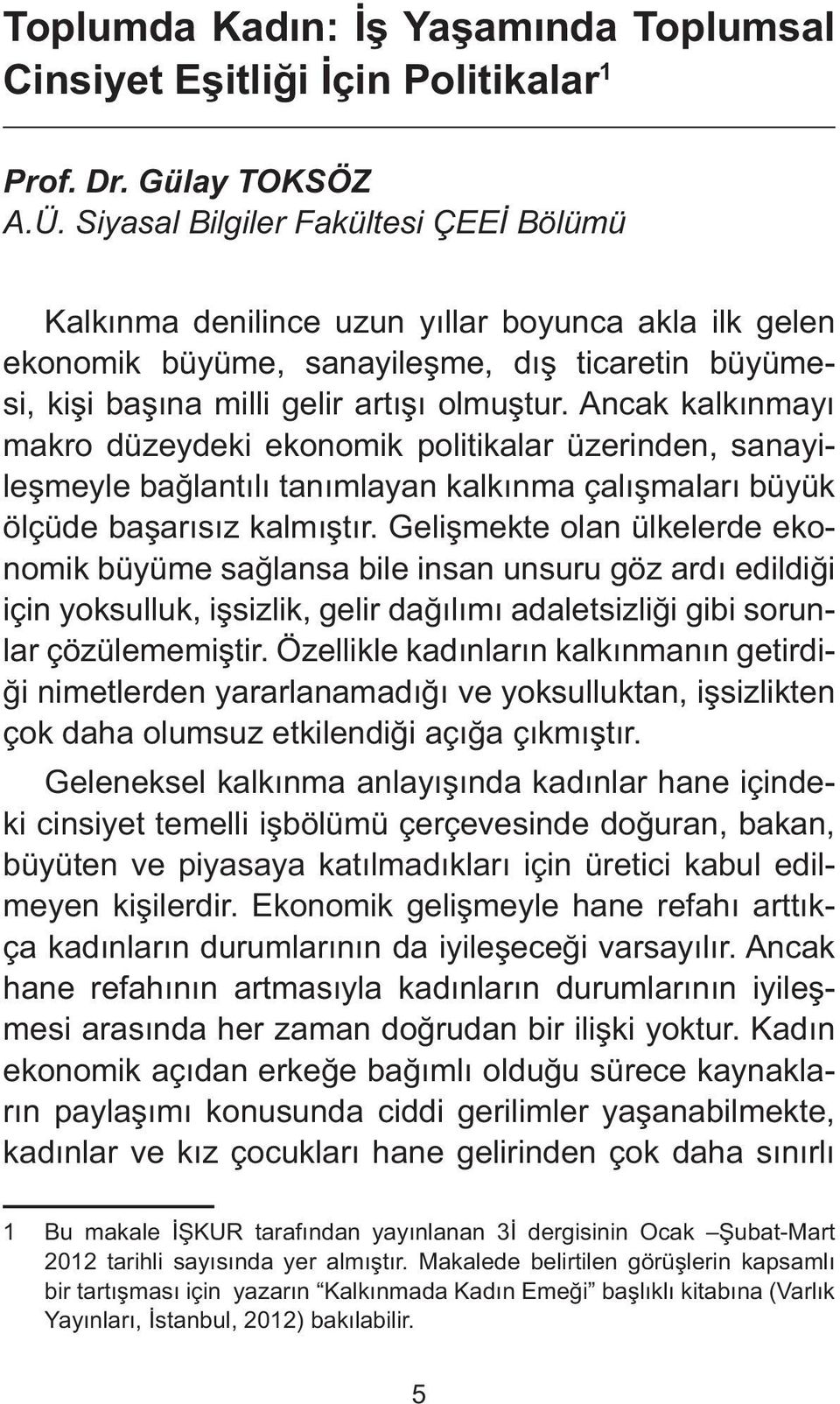 Ancak kalkınmayı makro düzeydeki ekonomik politikalar üzerinden, sanayileşmeyle bağlantılı tanımlayan kalkınma çalışmaları büyük ölçüde başarısız kalmıştır.