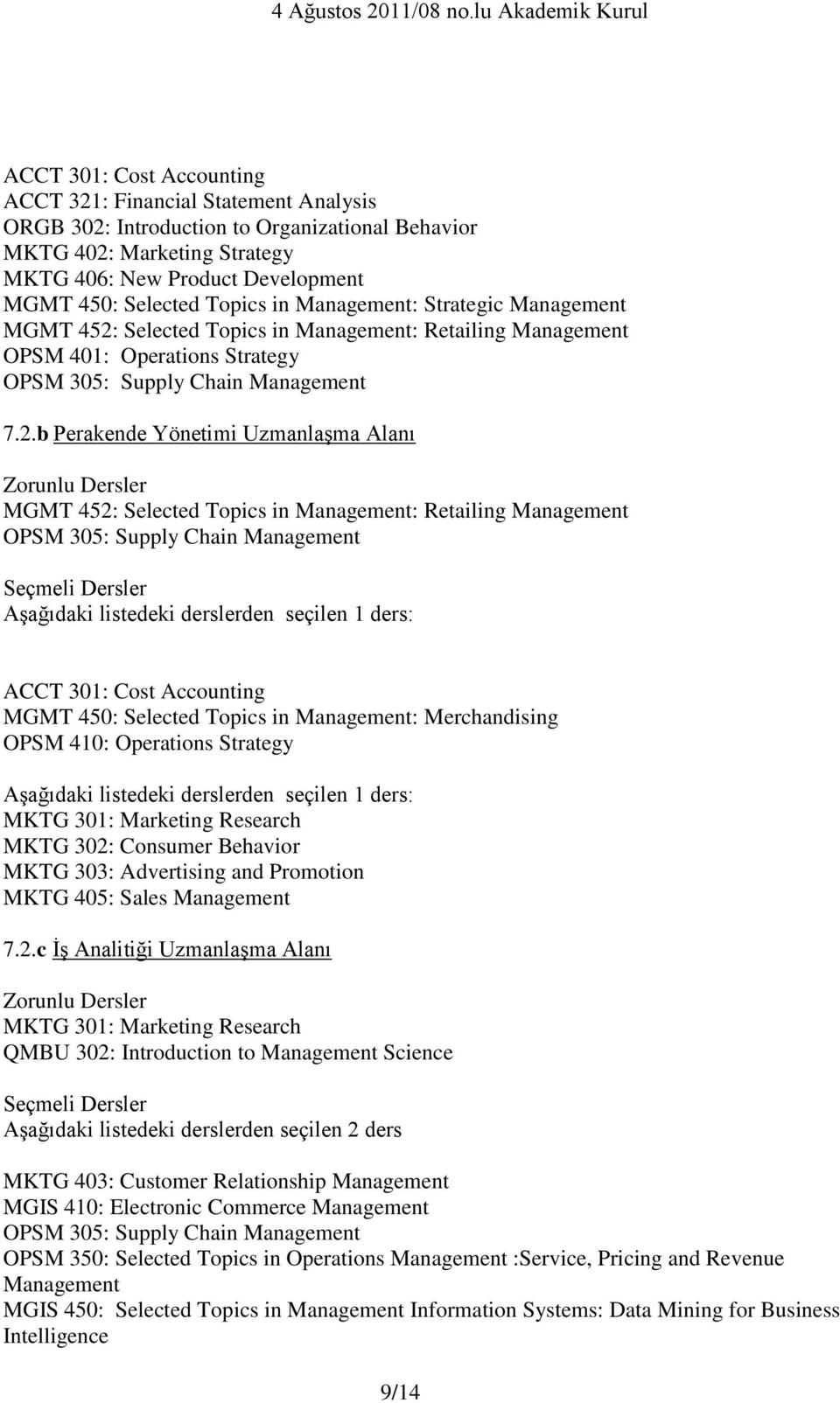 Selected Topics in Management: Retailing Management OPSM 401: Operations Strategy OPSM 305: Supply Chain Management 7.2.