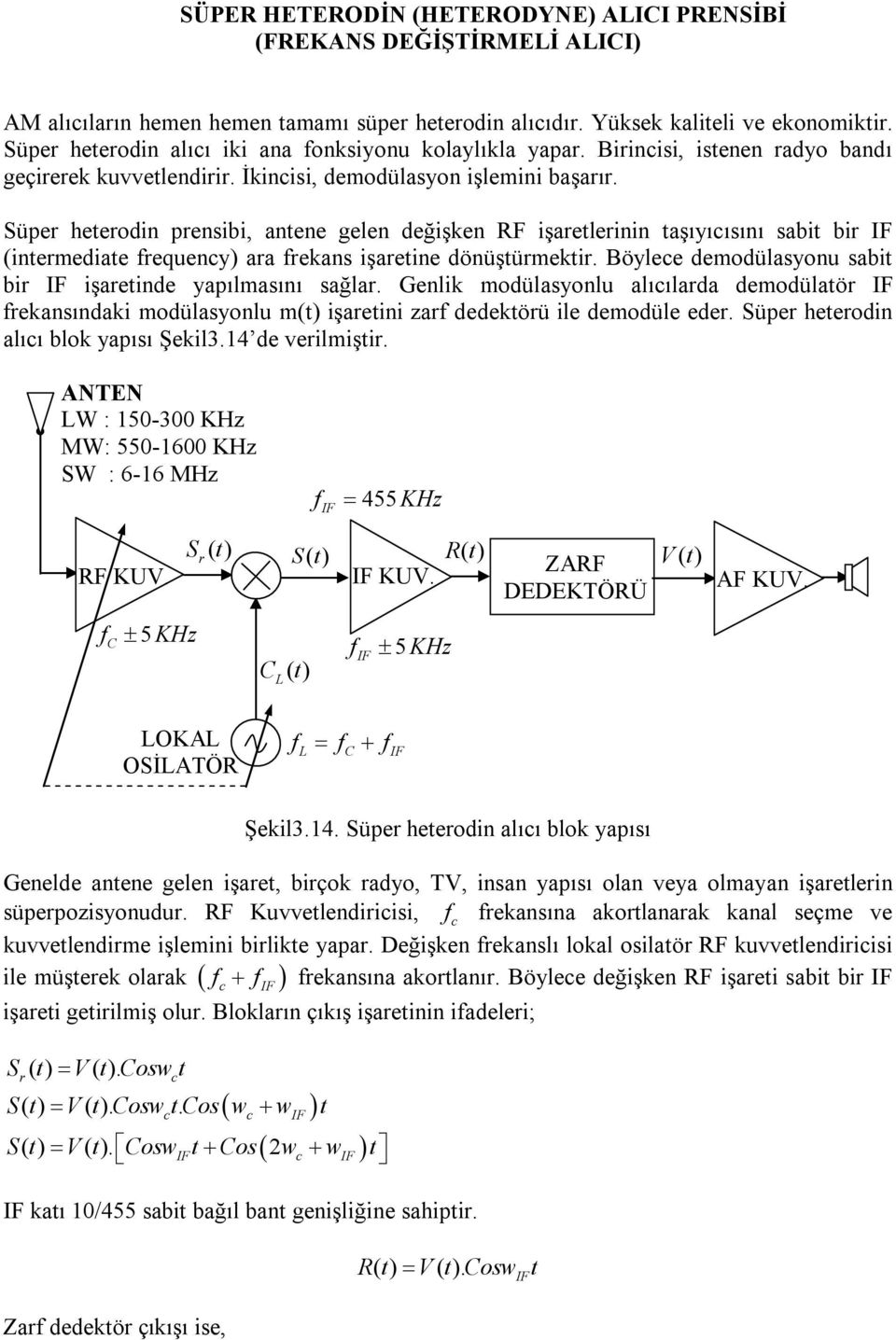 Süper heterodin prensibi, antene gelen değişken RF işaretlerinin taşıyıısını sabit bir (intermediate frequeny) ara frekans işaretine dönüştürmektir.