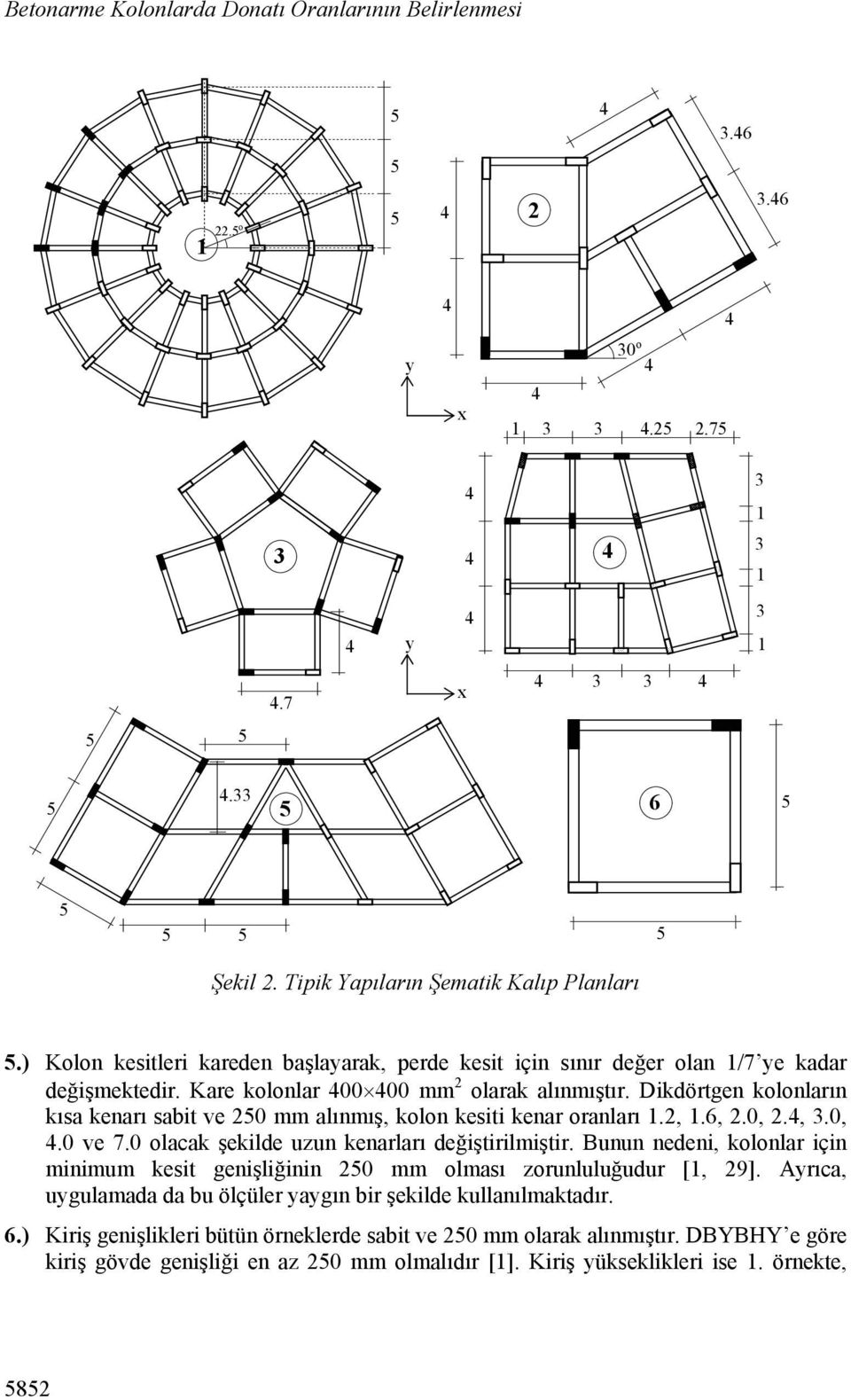 Dikdörtgen kolonlrın kıs kenrı sit ve 0 mm lınmış, kolon kesiti kenr ornlrı 1., 1.6,.0,.4, 3.0, 4.0 ve 7.0 olck şekilde uzun kenrlrı değiştirilmiştir.