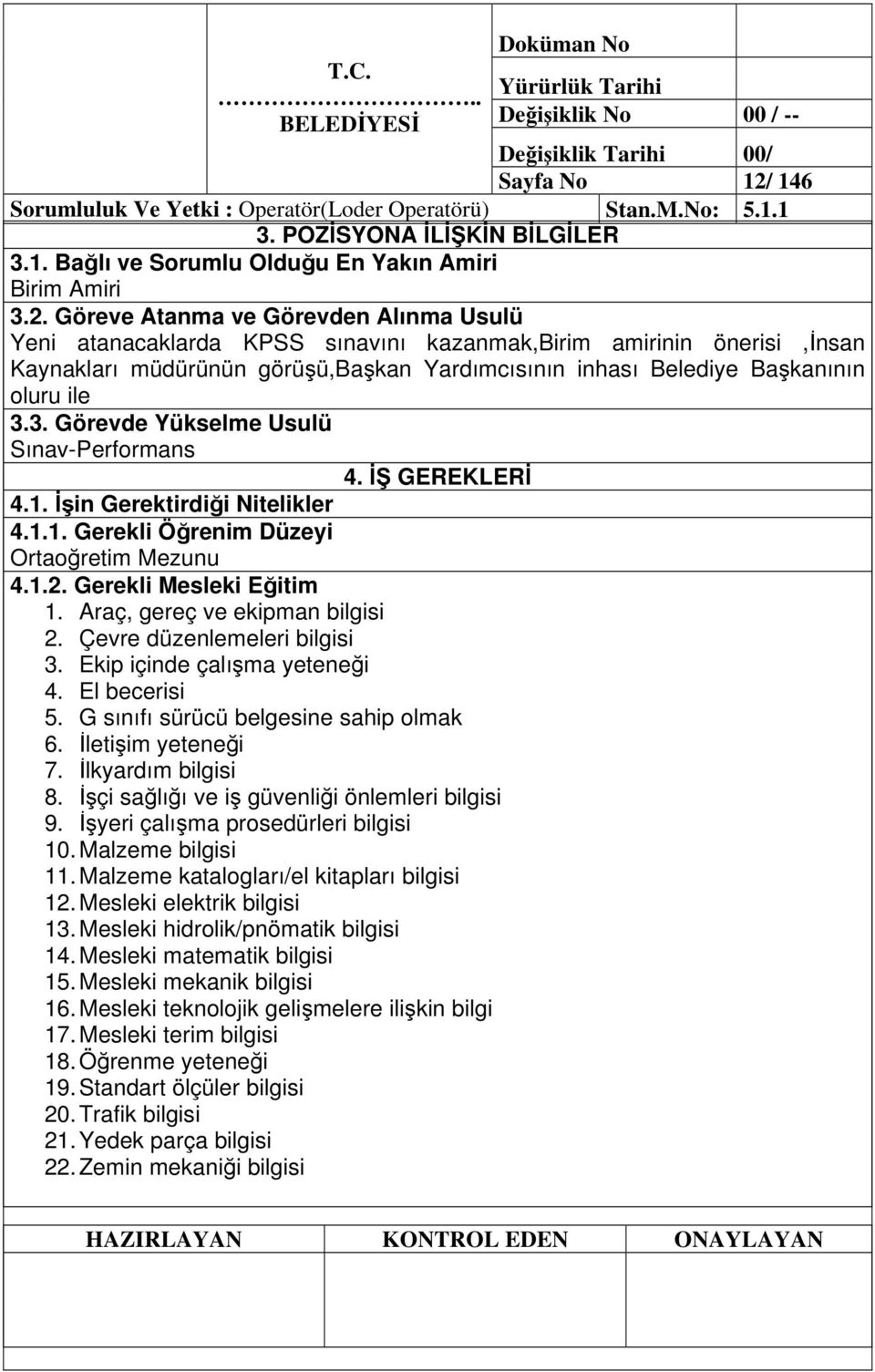 Göreve Atanma ve Görevden Alınma Usulü Yeni atanacaklarda KPSS sınavını kazanmak,birim amirinin önerisi,nsan Kaynakları müdürünün görüü,bakan Yardımcısının inhası Belediye Bakanının oluru ile 3.