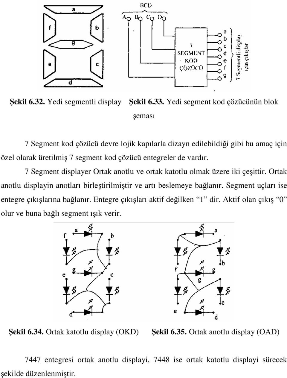 vardır. 7 Segment displayer Ortak anotlu ve ortak katotlu olmak üzere iki çeşittir. Ortak anotlu displayin anotları birleştirilmiştir ve artı beslemeye bağlanır.