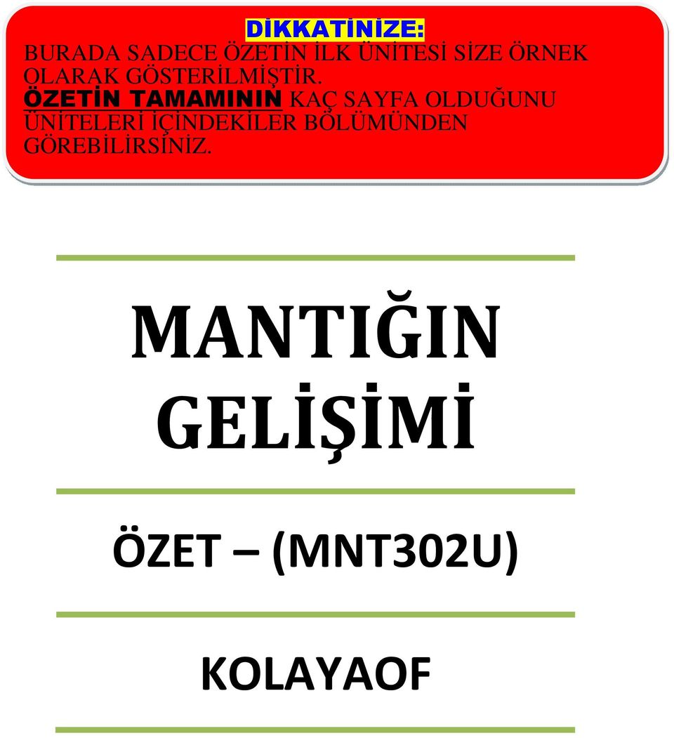 ÖZETİN TAMAMININ KAÇ SAYFA OLDUĞUNU ÜNİTELERİ