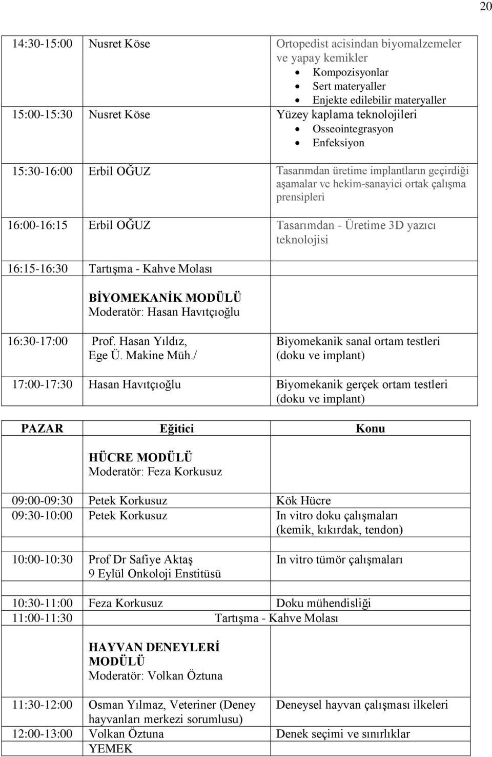 teknolojisi 16:15-16:30 Tartışma - Kahve Molası BİYOMEKANİK MODÜLÜ Moderatör: Hasan Havıtçıoğlu 16:30-17:00 Prof. Hasan Yıldız, Ege Ü. Makine Müh.