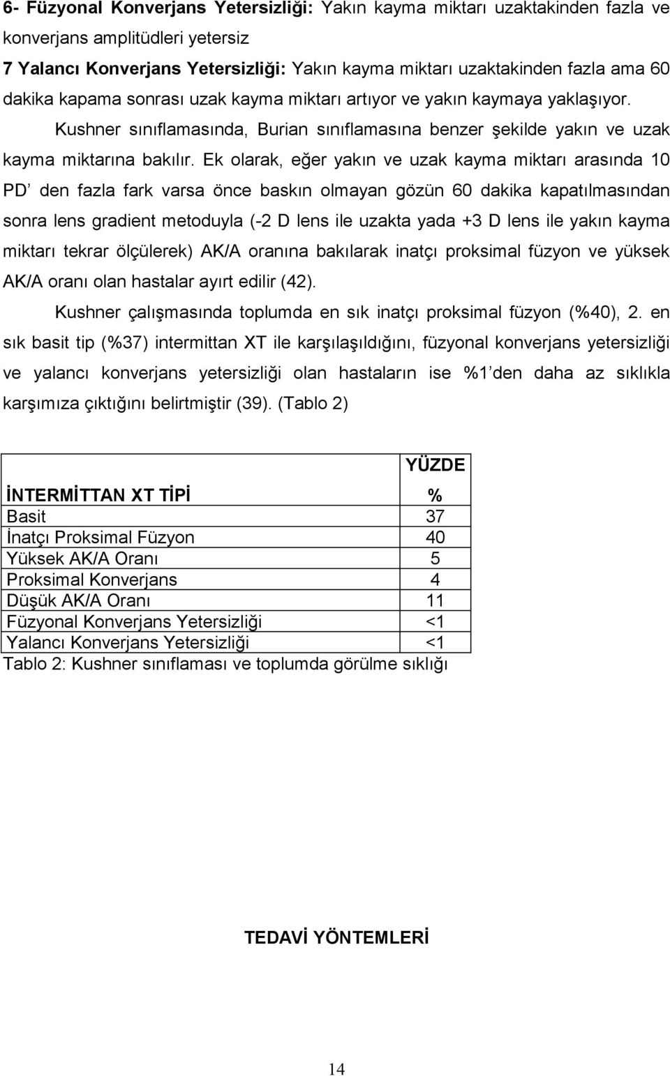 Ek olarak, eğer yakın ve uzak kayma miktarı arasında 10 PD den fazla fark varsa önce baskın olmayan gözün 60 dakika kapatılmasından sonra lens gradient metoduyla (-2 D lens ile uzakta yada +3 D lens