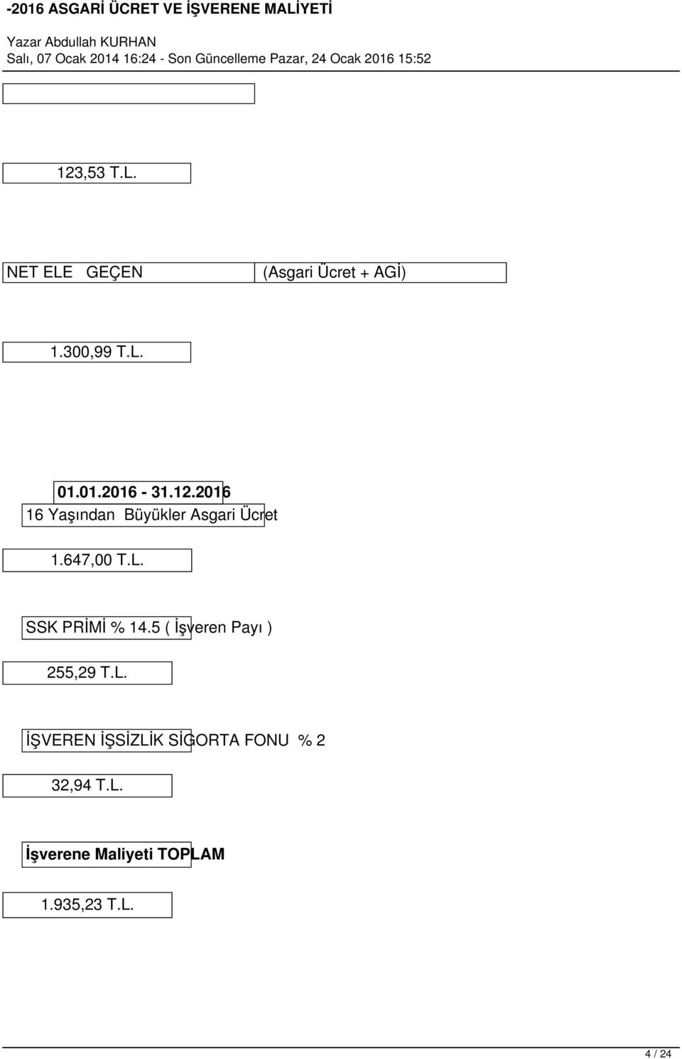 SSK PRİMİ % 14.5 ( İşveren Payı ) 255,29 T.L.