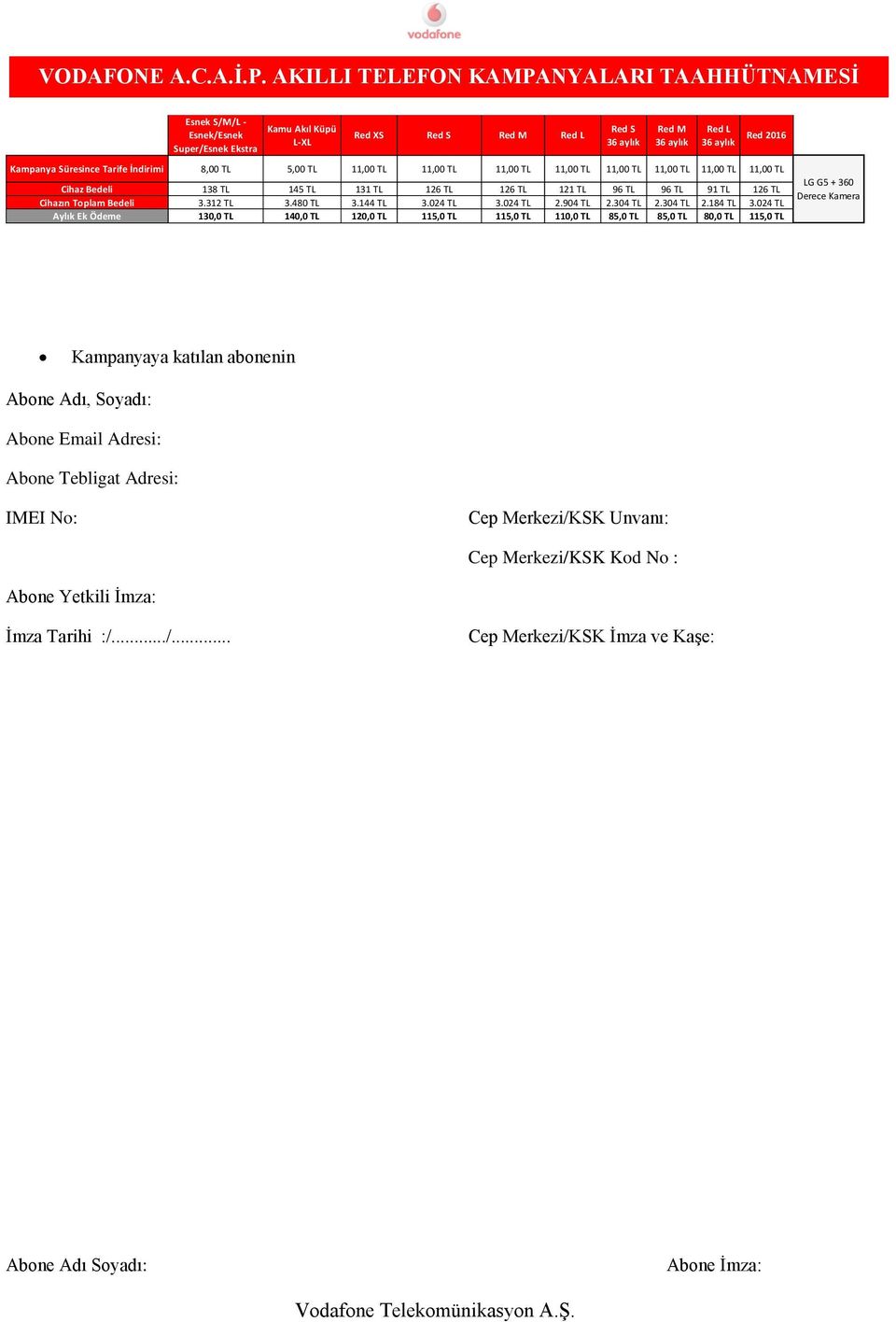 024 TL Aylık Ek Ödeme 130,0 TL 140,0 TL 120,0 TL 115,0 TL 115,0 TL 110,0 TL 85,0 TL 85,0 TL 80,0 TL 115,0 TL LG G5 + 360 Derece Kamera ya katılan abonenin Abone Adı,