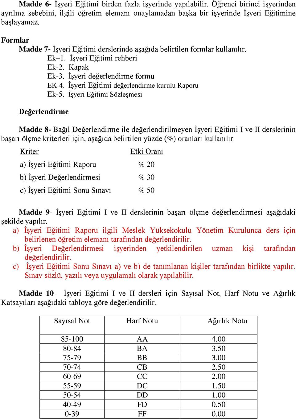 İşyeri Eğitimi değerlendirme kurulu Raporu Ek-5.