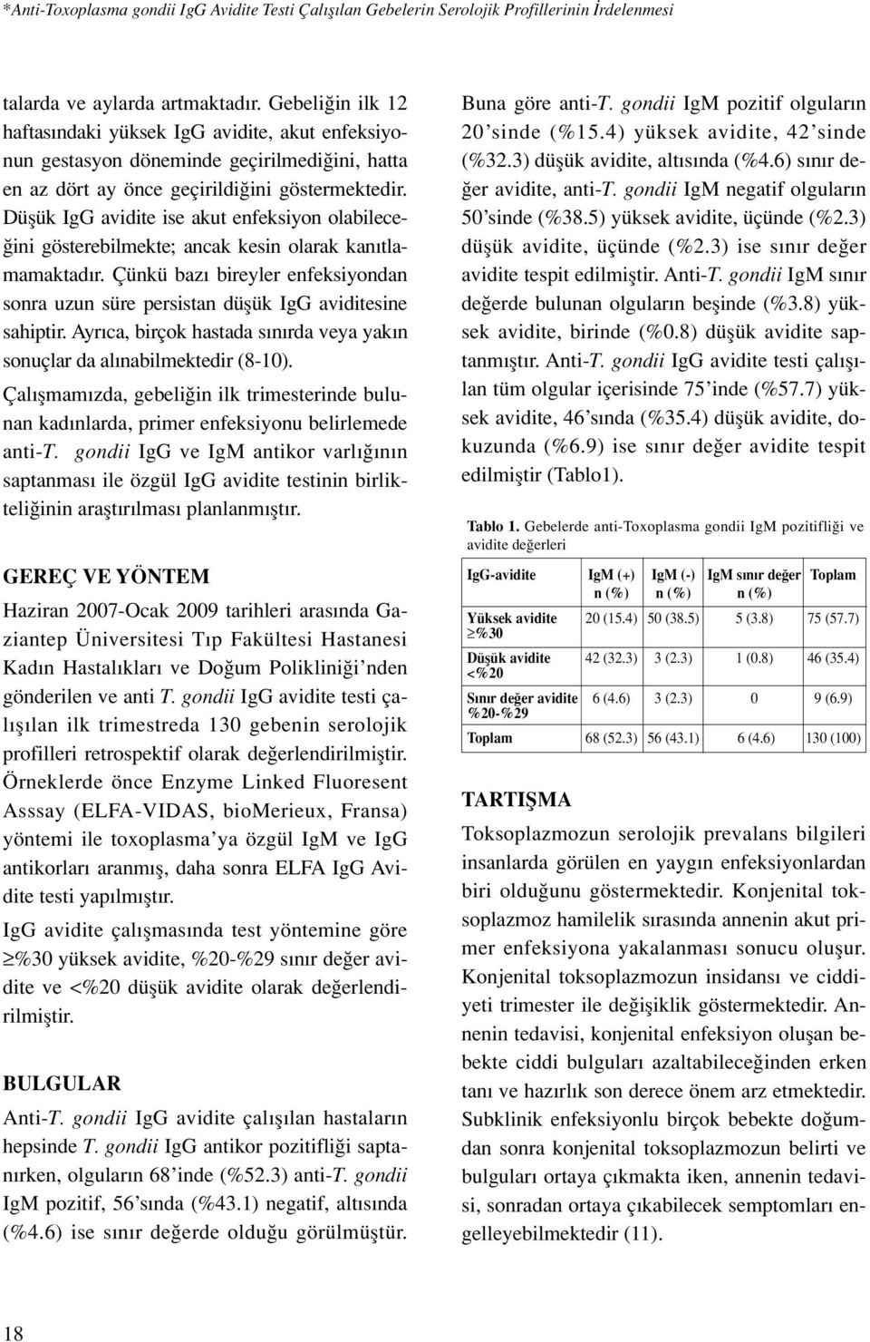 Düflük IgG avidite ise akut enfeksiyon olabilece- ini gösterebilmekte; ancak kesin olarak kan tlamamaktad r. Çünkü baz bireyler enfeksiyondan sonra uzun süre persistan düflük IgG aviditesine sahiptir.