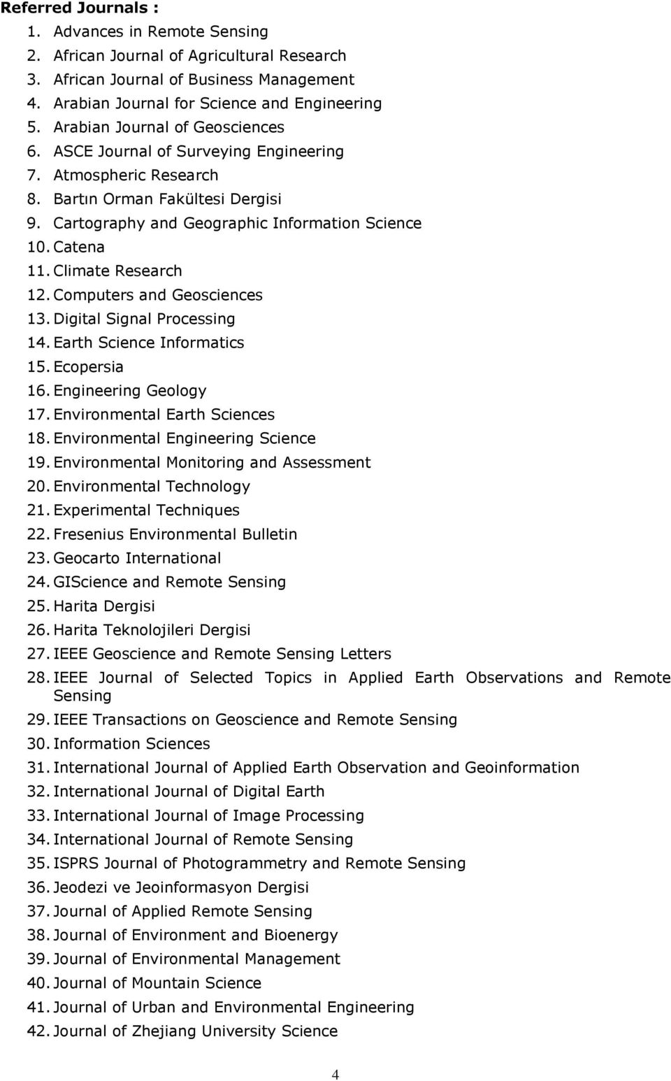 Climate Research 12. Computers and Geosciences 13. Digital Signal Processing 14. Earth Science Informatics 15. Ecopersia 16. Engineering Geology 17. Environmental Earth Sciences 18.