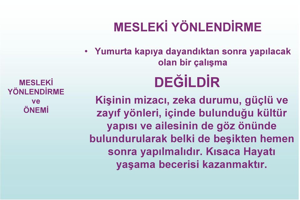 yönleri, içinde bulunduğu kültür yapısı ve ailesinin de göz önünde bulundurularak